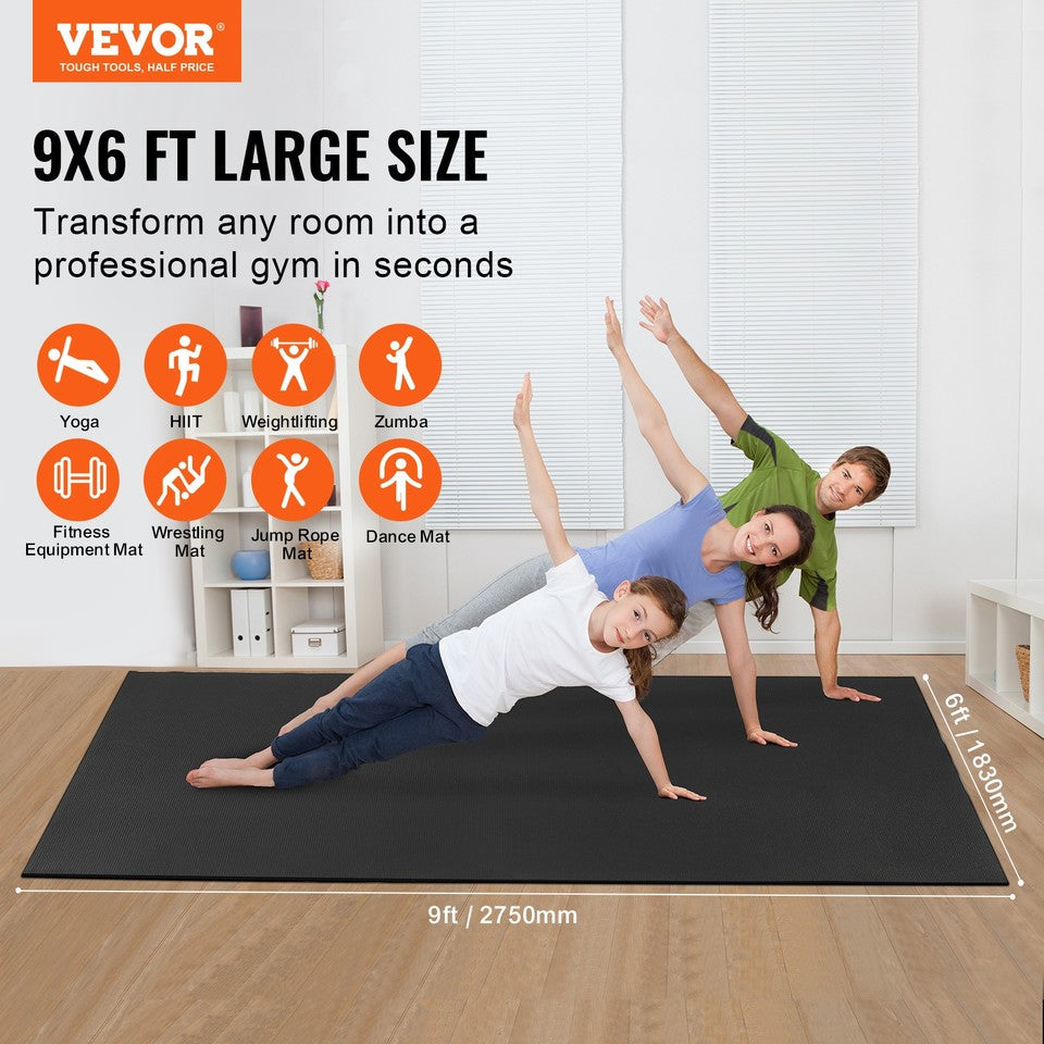 VEVOR Exercise Mat Non Slip Yoga Mat Gym Fitness Pilate Workout Mat (9x6ft)