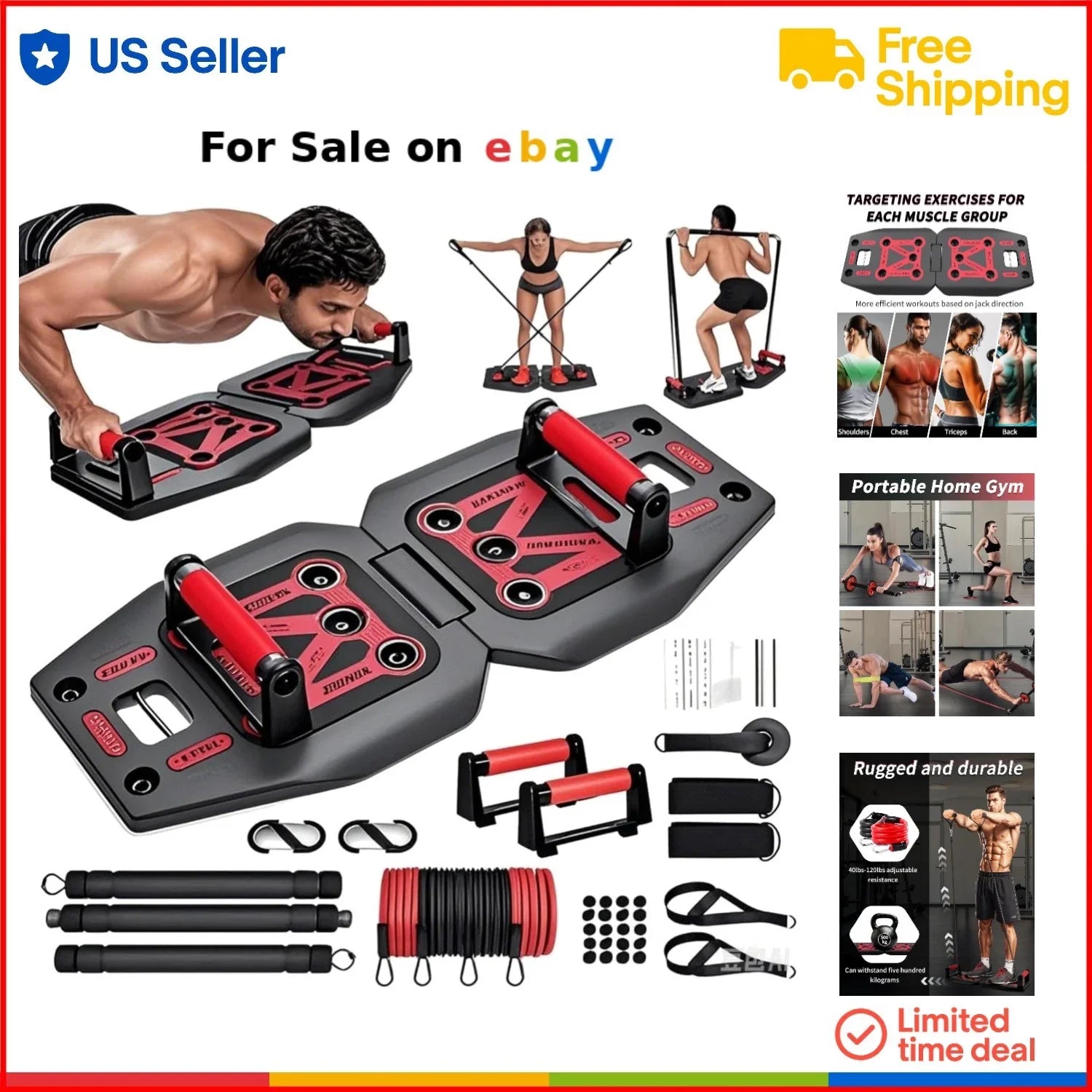 Home Gym Resistance Bands & Push Up Board Set Full-Body Workout Equipment