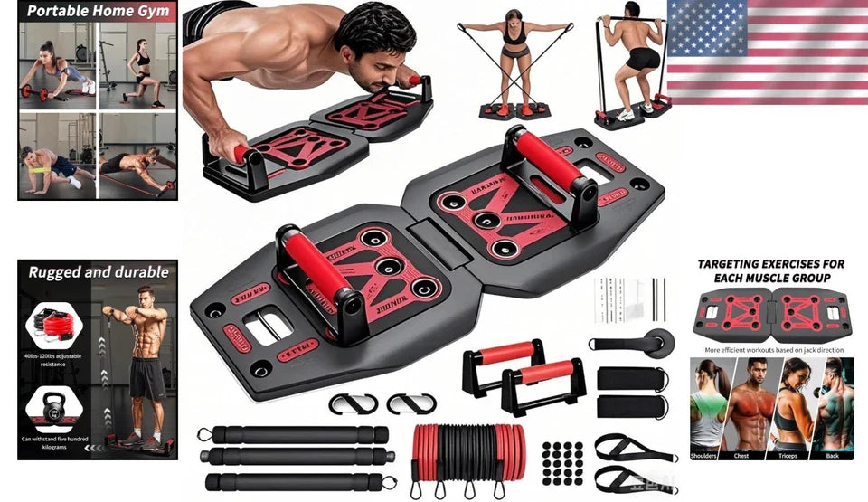 Home Gym Resistance Bands & Push Up Board Set Full-Body Workout Equipment